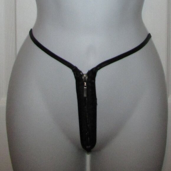 Black Micro Zippered Top Skimpy String Thong Bikini - NEW - Picture 6 of 6
